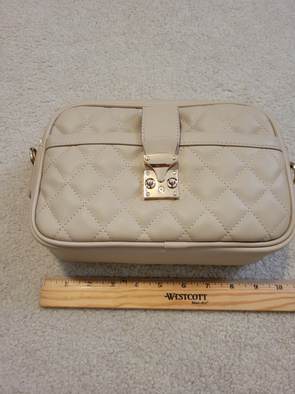 Lola Mae Quilted Cream Crossbody Bag with Gold Hardware